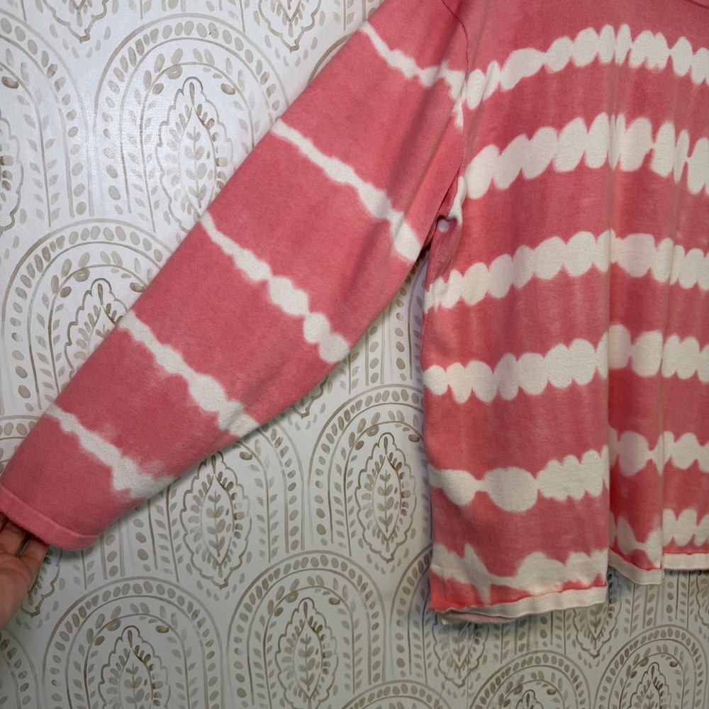 Lands End Womens XL Pink White Tie Dye Striped Cotton Knit Sweater Pullover - Picture 4 of 6